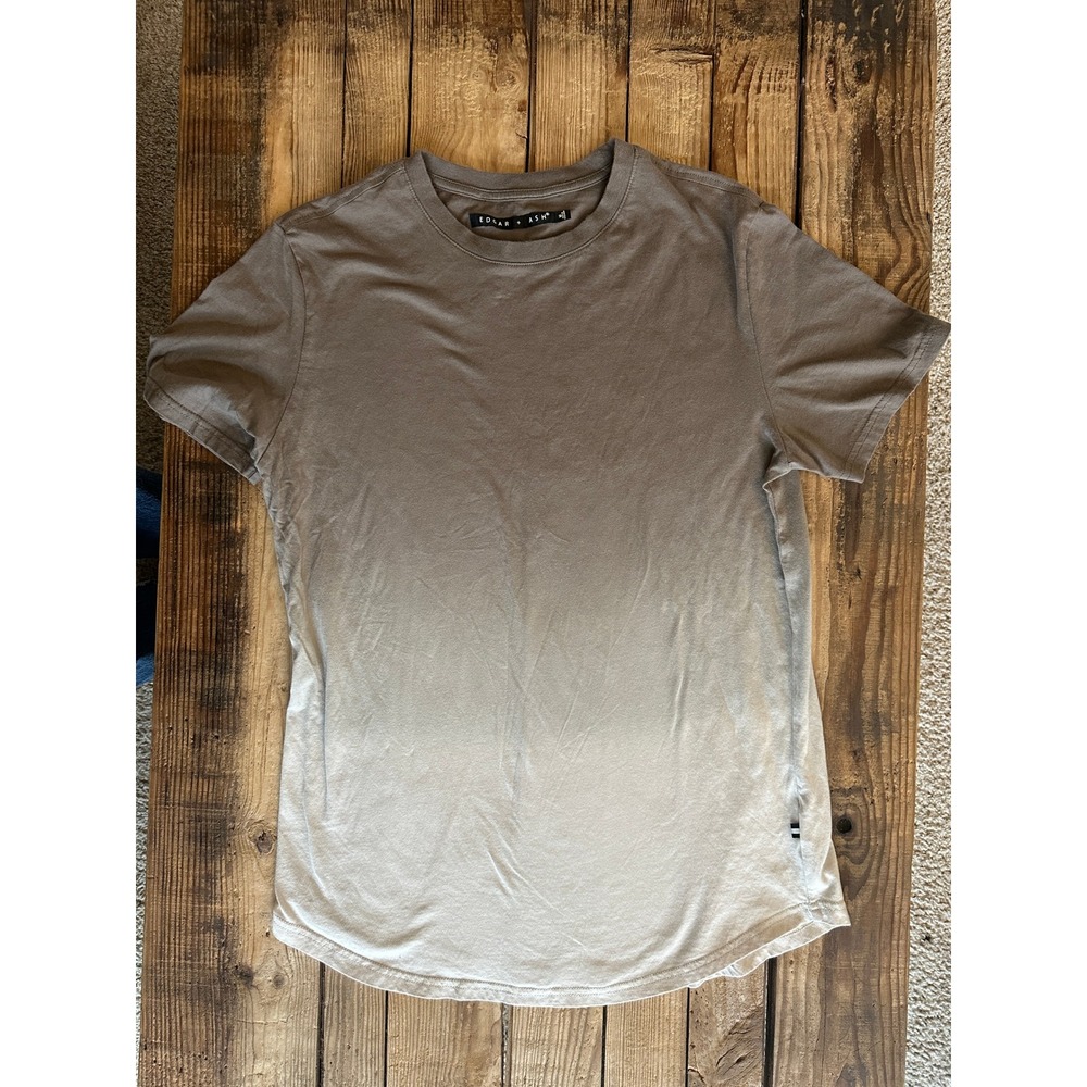 Edgar + Ash Mens Ombre‎ Dip Dye Curved Hem T-Shirt Brown Cream Size M